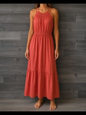 Loft Rust Orange Flounce Maxi Dress Vacation Summer Size XXS Petite